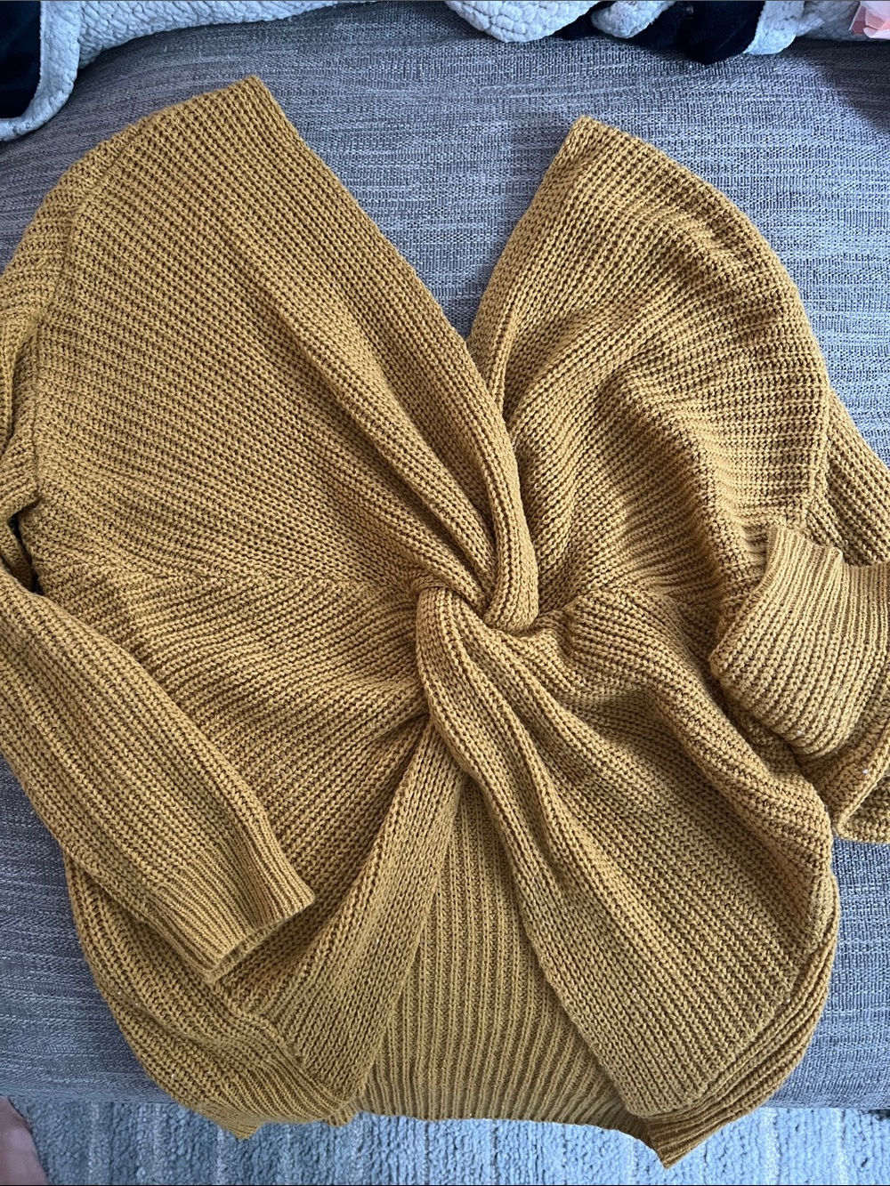 Women's Mustard Twist-Back Knit Oversized Sweater